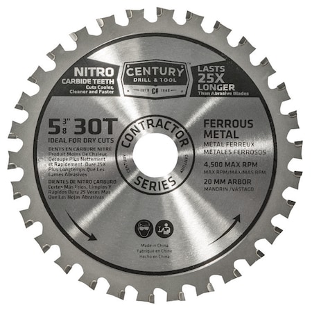 Century Drill And Tool Circular Saw Blade 5-3/8" 30T 20Mm Arbor Metal Cutting Thin Kerf Blade 10297